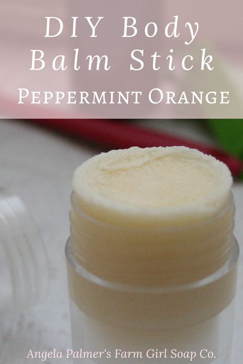 Protect and prevent dry skin with this easy DIY body balm stick recipe. You can make this DIY body balm stick with ultra emollient oils and butters, plus sweet orange and peppermint essential oils for a yummy scent. Your skin will love it (and did I mention it's all natural?) Pin to save, then click over to my farm blog to learn how to make this natural DIY body balm stick and get the Peppermint Orange DIY Body Balm Stick recipe. Diy Body Balm Recipes, Diy Body Balm Stick, Simple Body Butter Recipe, Homemade Body Balm, Diy Lotion Stick, Body Balm Recipe, Diy Skin Care Recipes Moisturizer Homemade Body Butter, Fragrance Oil For Body Butter, Lotion Diy