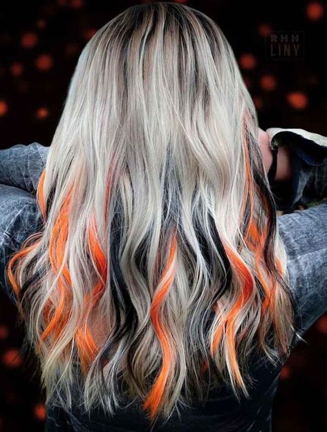 Scary, Fun and Creative Halloween Hair Ideas To Try Out Bright Hair, Rainbow Hair, Balayage, Halloween Hair Dye, Halloween Hair, Hair Color And Cut, Hair Inspiration Color, Orange Hair, Hair Inspo Color