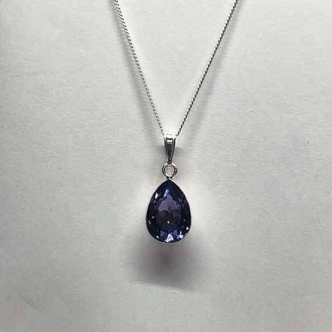 "925 sterling silver diamond cut curb chain necklace with a tanzanite coloured pear/teardrop shaped cubic zirconia set in a sterling silver base and hung from the chain by a sterling silver bail Chain available in 2 lengths - 16\" and 18\" The sparkle on this pendant is stunning Tanzanite is the birthstone for December Pendant - 14mm x 10mm Total pendant length- 23mm All jewellery comes gift boxed Free Royal Mail second class signed for delivery" Jewellery Silver Necklace, Silver Chains For Women, December Birthstone Necklace, Tanzanite Pendant, Tanzanite Necklace, Blue Sapphire Necklace, Pretty Jewelry Necklaces, Tanzanite Jewelry, December Birthday