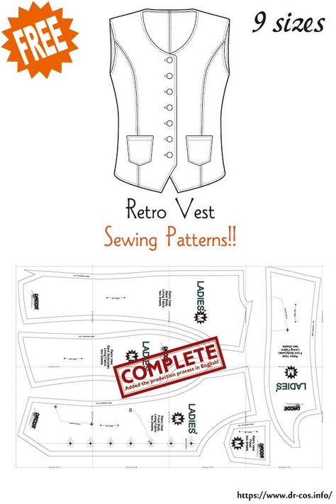 Mens Vest Pattern, Ladies Waistcoat, Retro Vest, Waistcoat Pattern, Mens Sewing Patterns, Vest Pattern Free, Clothing Templates, Vest Sewing Pattern, Plus Size Sewing Patterns