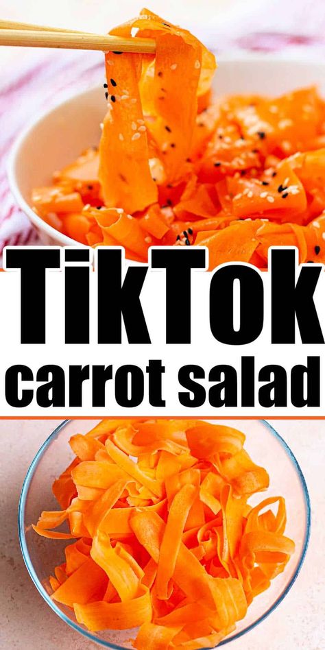 Raw carrot salad recipe from Tik Tok is here to follow! How to make shredded carrot salad with a light Asian dressing as a side dish or meal. Spicy Raw Carrot Salad, Tiktok Carrot Salad, Raw Carrots Salad, Cold Carrot Salad, Vegan Carrot Salad, Dip For Carrots, Shredded Carrot Recipe, Shredded Carrot Salad, Raw Carrot Salad