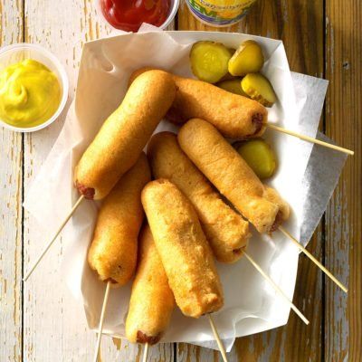 Fair-Favorite Corn Dogs Corn Dog Batter, Fluffy Cornbread, Homemade Corndogs, Corndog Recipe, Jiffy Mix, State Fair Food, Carnival Food, Kid Friendly Dinner, Corn Dogs