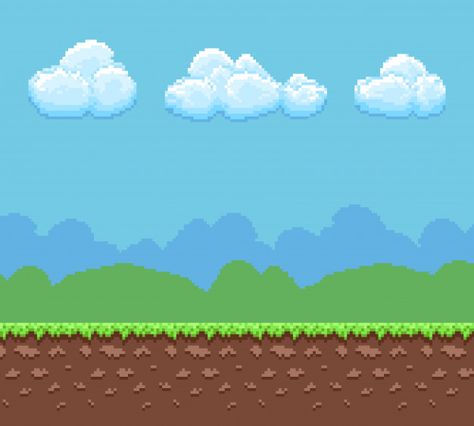 Pixel 8 bit game background with ground ... | Premium Vector #Freepik #vector #background #vintage #abstract #summer 8bit Video Games, 8bit Background, Pixel Art Game Background, Pixel Game Background, Game Background Design, Mario Background, Canva Backgrounds, 8 Bit Game, Games Background