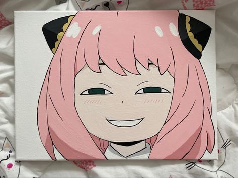 Anya Forger Canvas Painting, Anya Painting Spy X Family, Anya Canvas Painting, Spy X Family Painting Ideas, Spy Family Painting, Spy X Family Canvas Painting, Anya Forger Painting, Anime Canvas Drawing, Anime Mini Canvas Painting