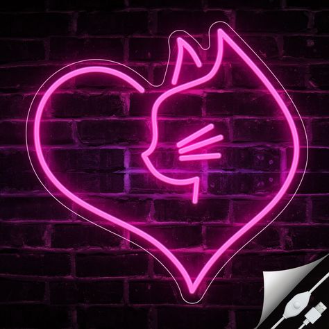 PRICES MAY VARY. 【Adorable Love Cat Neon Sign】: This cat anime neon sign is the perfect addition to your living room, especially if you're in need of some cute wall decor. This cat neon sign combines two elements of cat and heart, fully showing love and cuteness 【Adjustable Brightness & Smart Button】: Our neon sign features a smart button that allows you to adjust the brightness (10%-100%) and memorize the previous state when turned on again. Click the button to switch the light on and off, and Cats Room, Cat Neon Sign, Neon Lights Party, Neon Cat, Cat Lead, Cute Wall Decor, Cat Christmas Gift, Preppy Stuff, Love Cat