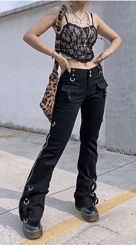 Black Gothic Aesthetic Pants Y2k Outfits Black Pants, Gothic Streetwear, Punk Grunge Aesthetic, Emo Pants, Goth Pants, Gothic Pants, Aesthetic Women, Y2k Outfits, Grunge Aesthetic