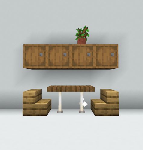 Simple Minecraft Decor, Minecraft Tables Ideas, Minecraft Crafting Table Ideas, Tiny Kitchen Minecraft, Tables Minecraft, Table Ideas Minecraft, Spruce Kitchen Minecraft, Minecraft Small Furniture Ideas, Minecraft Small Kitchen Ideas