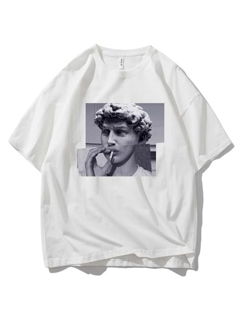 Men Sculpture, Minimal Shirt Design, Drop Shoulder Tee, Polo Shirt White, Fashion White, Swaggy Outfits, Tee Outfit, Online Tops, Teen Fashion Outfits