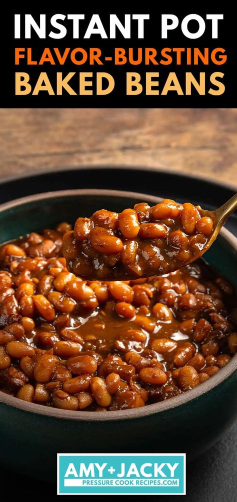 Instant Pot Baked Beans | Tested by Amy + Jacky Instapot Baked Beans, Pressure Cooker Baked Beans, Instant Pot Baked Beans, Baked Beans From Scratch, Beans From Scratch, Easy Baked Beans, Baked Beans Recipe, Homemade Baked Beans, Boston Baked Beans