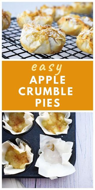 Easy Filo Apple Crumble Pies Christmas Sweet Snacks, Philo Pastry, Easy Mini Apple Pies, Filo Pastry Recipes, Easy Apple Crumble, Vegan Pies Recipes, Phyllo Dough Recipes, Phyllo Recipes, Pastries Recipes Dessert