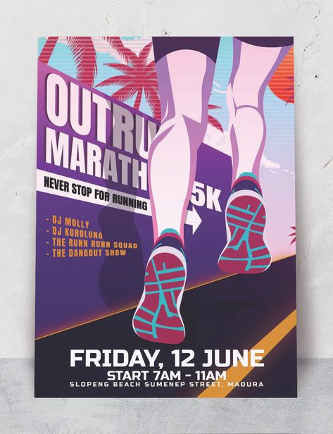 Marathon Illustration Poster, Training Design Poster, Sports Book Cover, Marathon Design Graphics, Running Design Graphic, Sports Tournament Poster, Marathon Poster Design, Running Poster Design, Fun Run Poster