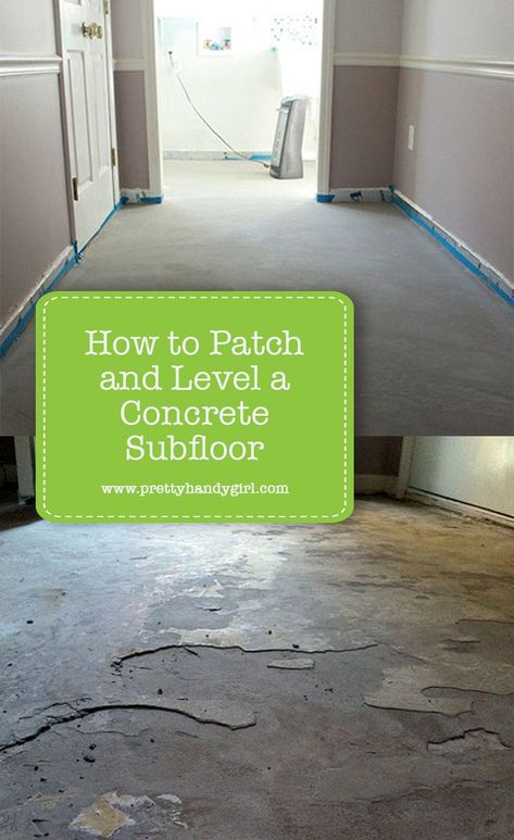 How to Patch and Level a Concrete Subfloor | Pretty Handy Girl Concrete Filler, Concrete Floor Repair, Concrete Cracks, Self Leveling Floor, Concrete Floors In House, Concrete Basement Floors, Concrete Room, Leveling Floor, Rigid Foam Insulation