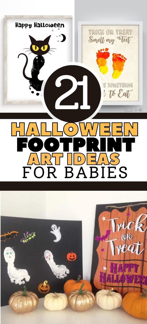 Halloween Ghost Footprint, Halloween Crafts With Feet Prints, Hand And Footprint Halloween Crafts, Trick Or Treat Footprint Art, Children’s Handprint Art, Halloween Craft Ideas For Infants, Pumpkin Footprint Art For Infants, Fall Footprint Art For Infants Halloween, Halloween Finger Painting