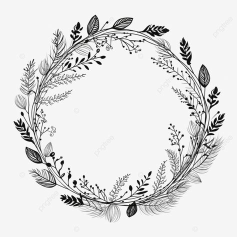 hand drawn christmas wreath circle floral frame with branches black doodle style border leaf wreat Autumn Wreath Drawing, Christmas Wreath Embroidery Pattern, Godmother Tattoo, Christmas Wreath Drawing, Circle Floral Frame, Windows Painting, Xmas Windows, Slice Ideas, Border Drawing