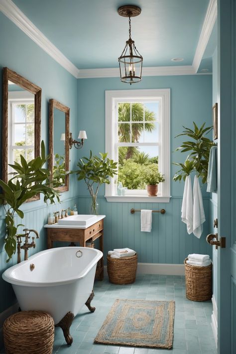 20 Stunning Mediterranean Bathroom Designs – ToolzView Blue Walls Bathroom Ideas, Blue White Wood Bathroom, Ocean Blue Bathroom Ideas, Small Beach House Bathroom, Periwinkle Bathroom Ideas, Bathroom Ideas Mediterranean, Greek Inspired Bathroom, Blue Cottage Bathroom, Greek Bathroom Decor