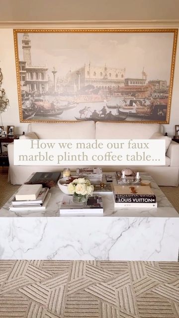 Diy Marble Nightstand, Diy Plinth Coffee Table, Marble Coffee Table Diy, Faux Stone Table Top Diy, Diy Marble Coffee Table, Marble Square Coffee Table, Marble Block Coffee Table, Diy Square Coffee Table, Marble Plinth Coffee Table