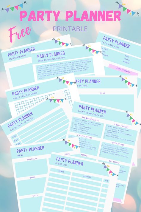 It's easy to get ready for your next fun party with this Free Printable Party Planner.  It will help you come up with fun creative ideas to make your party memorable and keep the process of planning easy for you. Party Planning Checklist Printable, Birthday Party Planner Printable, Free Printable Party Planner, Party Planner Checklist, Birthday Party Planning Checklist, Party Planning Printable, Party Planner Template, Birthday Party Checklist, Party Planning Business