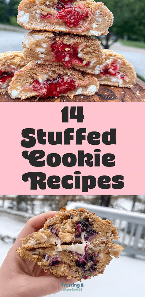 Discover 14 mouthwatering stuffed cookie recipes that will take your dessert game to the next level! From gooey caramel-filled cookies to decadent Nutella-stuffed treats, get ready to indulge in a burst of flavor. Try these amazing recipes today and treat your taste buds to a heavenly experience Filled Cookie Recipes, Oatmeal Stuffed Cookies, Desserts With Cookies, Epic Cookies, Stuffed Brownie Recipes, Cheeseburger Cookies, Rare Cookie Recipes, Doughnut Cookies, Easy Stuffed Cookies