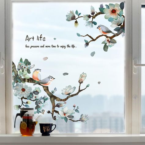 PRICES MAY VARY. Size: You will receive 2 sheets of window stickers in size of 20.8" x 27.5". More window decals can decorate more space. Beautiful Patterns: vivid flower and bird patterns make room as vibrant as spring at any time. Wide Application: Window decals not only work on windows and glass, but also on smooth and flat surfaces such as walls, furniture and mirrors. Moreover, it can be used as decoration items for festivals and parties. Prevent Bird Strikes: Decorative window stickers hel Window Clings, Birds, Glass, Wall, Art