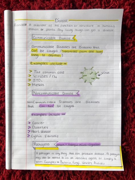 (communicable and non-communicable diseases and pathogens) Get those grades queens, I believe in you 🦋❤️ Communicable Diseases Notes, Pathogens Notes, Health And Social Care Revision, Non Communicable Diseases, Gcse Revision Notes, Disease Notes, Notes Snap, School Revision, Communicable Diseases