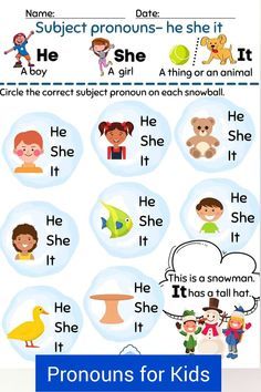 inglês Pronouns Worksheet For Kindergarten, Plural Pronouns, Subject Pronouns, Teach English To Kids, English Worksheets For Kindergarten, Grammar For Kids, Kindergarten Reading Activities, English Activities For Kids, English Worksheet