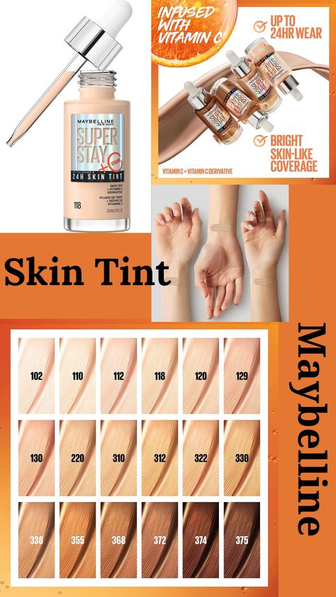 Maybelline Super Stay Up to 24HR Skin Tint, Radiant Light-to-Medium Coverage Foundation, Makeup Infused With Vitamin C, 322, 1 Count Maybelline Foundation Super Stay, Skin Tint Products, Maybelline Skin Tint Shades, Maybelline Super Stay Skin Tint, Super Stay Maybelline, Maybelline Skin Tint, Skin Tint Makeup, Maybelline Fit Me Fresh Tint, Maybelline Super Stay Foundation