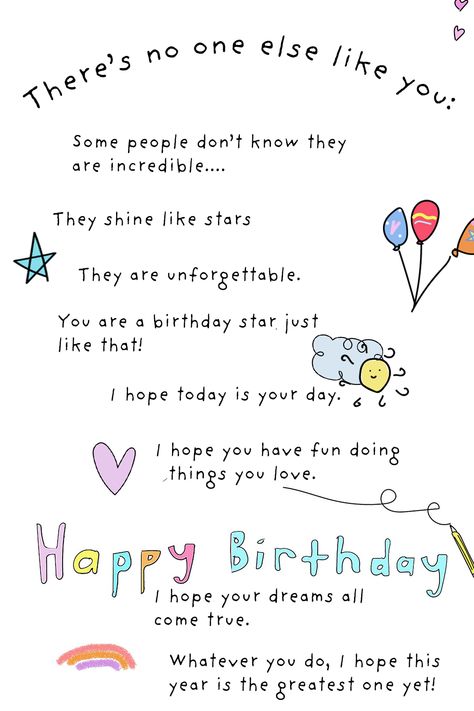 Happy amazing birthday cute poem on birthday card by Ashley Rice Happy Birthday Affirmations, Digital Birthday Card Ideas, Bday Card Quotes, Birthday Card Writing Ideas, Birthday Card Writing Messages, Poem For Birthday, Aesthetic Bday Wishes, Kids Birthday Quotes, Birthday Card Writing