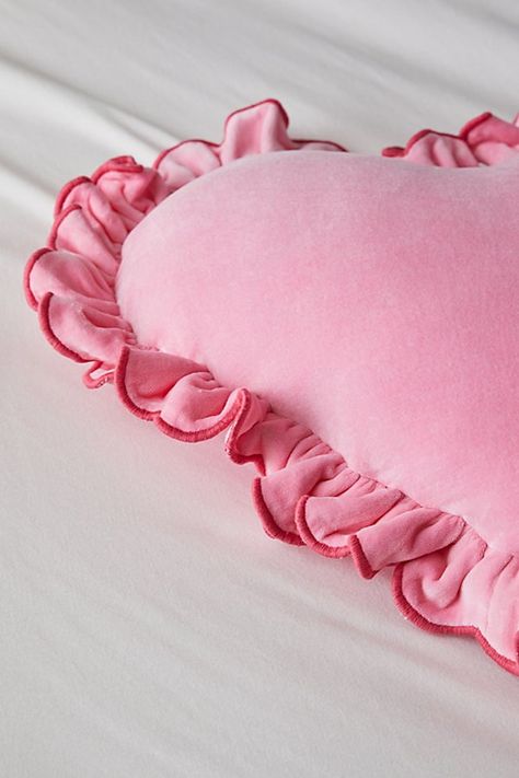 Inspired by romantic design, this Ruffle Heart Velvet Throw Pillow adds a chic finishing touch to your bed or sofa space. This velvet throw pillow features a heart silhouette with ruffles lining the edges. Available exclusively at Urban Outfitters. Features Ruffle Heart Velvet Throw Pillow from UO Home Velvet throw pillow in a heart shape Ruffled edges for a femme finish Versatile – use it to add a soft touch to your bed or sofa An eco-friendly upgrade, this item is OEKO-TEX® Standard 100 certif Throw Pillows Aesthetic, Urban Outfitters Dorm, Romantic Curtains, Urban Outfitters Style, Urban Rooms, Lovecore Aesthetic, Heart Pillows, Accent Wall Paint, Uo Home