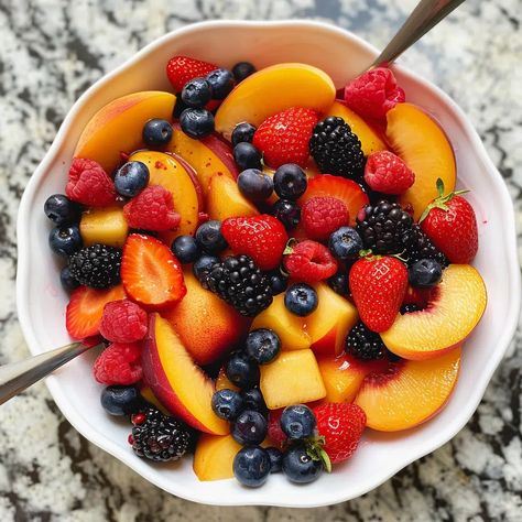 Peach Berry Fruit Salad Recipe - Pear Fruit Salad, Healthy Fruit Salad Recipes, Salad With Peaches, Peach Salad Recipes, Berry Fruit Salad, Healthy Fruit Salad, Fruit Salad Recipe, Summer Salads With Fruit, Peach Salad