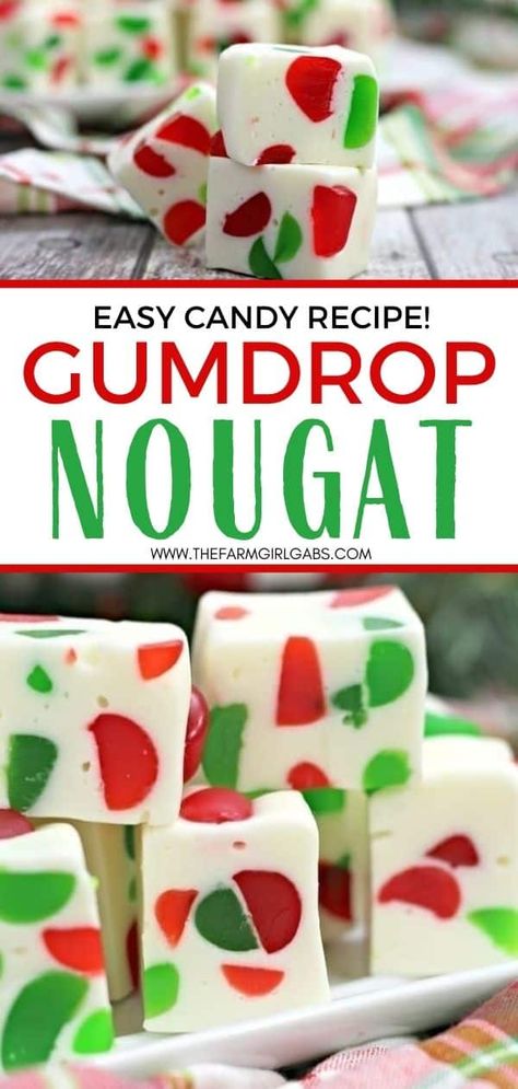 Add a sweeter twist to your Christmas cookie tray this year. Make a batch of this delicious Christmas Gumdrop Nougat to share with friends and family during the holidays. This easy candy recipe is a real treat. #Nougat #Christmas #Candy #ChristmasNougat #GumDrops #CandyRecipe #HolidayBaking #ChristmasRecipe Christmas Gumdrop Nougat, Gumdrop Nougat, Christmas Cookie Tray, Nougat Recipe, Christmas Candy Easy, Cheesecake Oreo, Easy Candy Recipes, Easy Candy, Cookies Bars