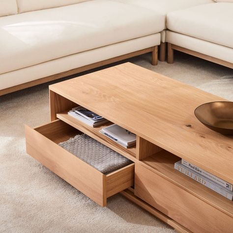 West Elm Coffee Table, Storage Coffee Table, Drum Coffee Table, Side Table Decor, Coffee Table With Drawers, Coffee Table Rectangle, White Side Tables, Cool Coffee Tables, Modern Side Table