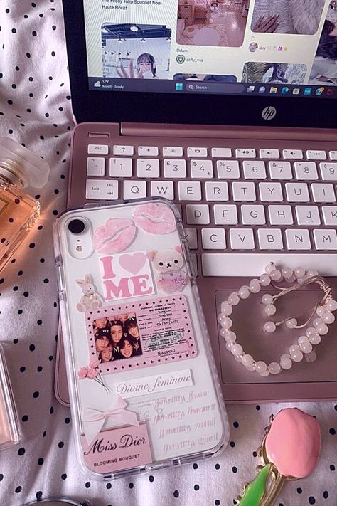 iPhone XR Case Coquette Clear Phone Case, Pink Phonecase Ideas, Stickers On Phone Cases Aesthetic, Pink Phone Cases Diy, Customized Iphone Case, Costumized Phone Case, Cute Phone Cases Aesthetic Pink, Pink Phone Stickers, Coquette Phone Case Diy