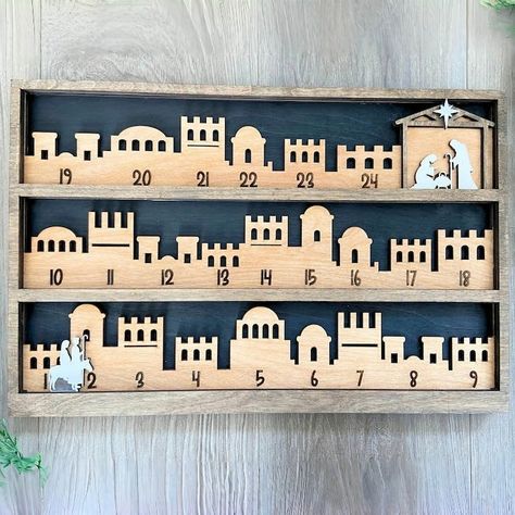 Gracedecors.com Christ Centered Christmas Decorations, Advent Calendar Christian, Nativity Advent, Nativity Advent Calendar, Countdown Sign, Wooden Advent Calendar, Wooden Calendar, Christ Centered Christmas, Christmas Countdown Calendar