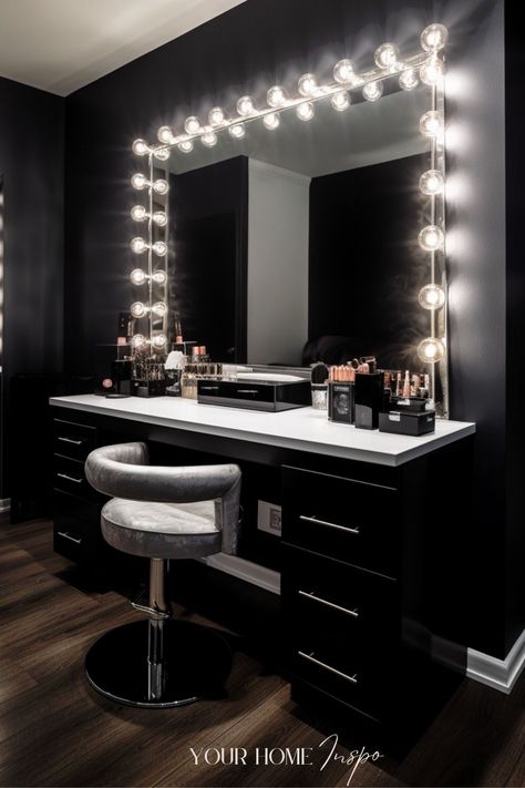 14 Gorgeous Makeup Room Ideas To Create An Organized And Beautiful Makeup Station Glam Makeup Room, Makeup Studio Decor Interior Design, Makeup Studio Ideas, Salon Makeup Station, Vanity Set Up, Makeup Studio Decor, Picture Comprehension, Makeup Room Ideas, Makeup Beauty Room