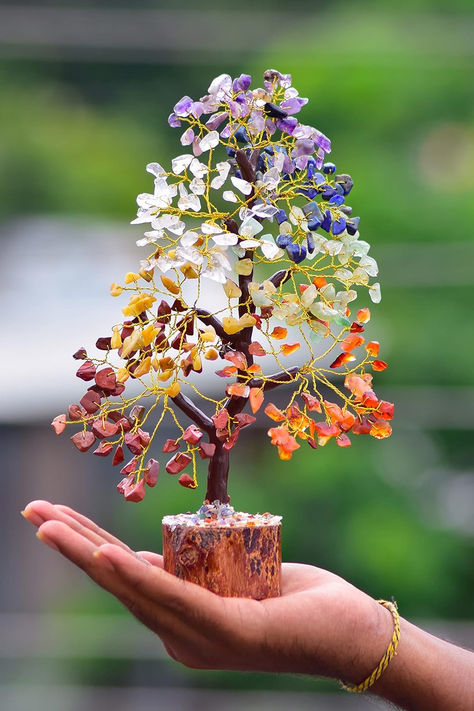 Seven Chakra Natural Healing Gemstone Crystal Bonsai Fortune Money Tree for Good Luck, Wealth & Prosperity Home Office Kitchen Décor Spiritual Gift Women Office Decor, Chakra Tree, Seven Chakra, Chakra Healing Crystals, Money Tree, Crystal Tree, Money Trees, Artificial Trees, For Good Luck