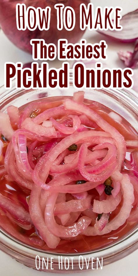 A jar of pickled red onions. Pickeled Red Onions, Make Pickled Red Onions, Quick Pickle, Red Onion Recipes, Quick Pickled Red Onions, Quick Pickled Onions, Veggie Casserole, Quick Pickled, Red Onion Salad