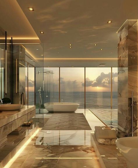 Bathroom Luxury Penthouse Apartment Bathroom, Fancy Hotel Bathroom, Penthouse Apartment Bathroom, Dreamy Bathrooms, Luxury Penthouse Apartment, City Bedroom, Luxury Bathroom Design, Elegant Bathroom Design, Penthouse Interior