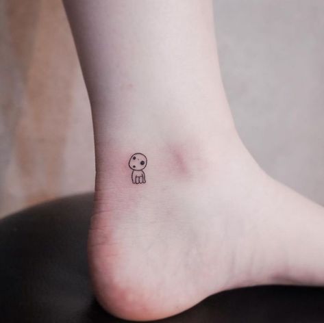 30 Cute Mini Tattoos by Witty Button    #Uncategorized Kodama Tattoo, Cute Mini Tattoos, Tatuaje Studio Ghibli, Button Tattoo, Stick Poke Tattoo, One Word Tattoos, Stick Poke, Ghibli Tattoo, Tattoo Trend