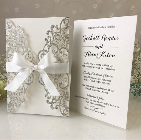 Silver Glitter Wedding Invitations, Silver Wedding Invitations, Quinceanera Invitation, Glitter Wedding Invitations, Wedding Invitation Kits, Laser Cut Invitation, Invitation Kits, Laser Cut Wedding, Laser Cut Wedding Invitations