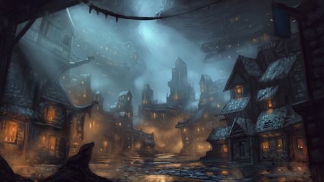 Anime, Concept Art, Fantasy Art, Underground Town, Town Art, Fantasy Town, Forgotten Realms, The Underground, Fort