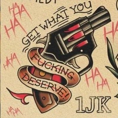 Sailor Jerry Flash Sheet, Traditional Revolver Tattoo, Traditional Biker Tattoo, Greaser Tattoo, Motorhead Tattoo, Skinhead Tattoos, Revolver Tattoo, Trad Flash, Outlaw Tattoo