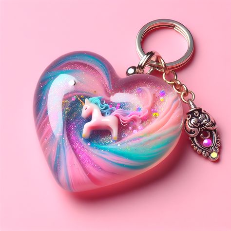 Presenting our dreamy resin art keychain, a delightful fusion of pastel hues bedazzled with glittering sequins. The heart-shaped piece exudes cuteness with a shiny unicorn charm and glossy finish! #ResinArt #CuteKeychain #TeenAccessories #UnicornCharm #GlitterArt #PastelDesign Epoxy Keychain Ideas, Resin Keychain Ideas, Crystal Resin Art, Resin Art Keychain, Croc Decorations, Unicorn Keychain, Art Keychain, Kawaii Iphone Case, Amazing Resin