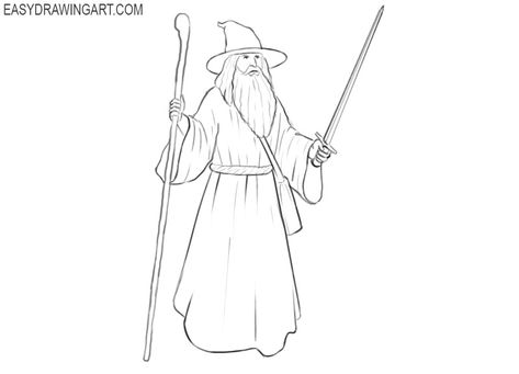 How to Draw a Wizard | Easy Drawing Art Simple Wizard Tattoo, Lord Of The Rings Drawing Easy, Gandalf Drawing, Wizard Sketch, Wizard Drawing, Wizard Drawings, Wizard Tattoo, Free Kids Coloring Pages, Easy Mandala