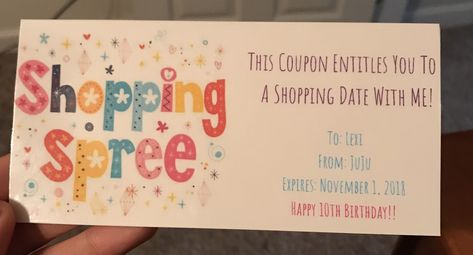 Shopping Spree Gift Certificate for Girls Birthday! Shopping Spree Gift Ideas, Diy Gift Certificate, Birthday Shopping Spree Ideas, Shopping Spree Ideas, Shopping Spree Birthday Gift, Birthday Shopping Spree, Diy Gift Certificate Free Printable, Birthday Freebies Without Signing Up, Birthday Gift Certificate Printable Free