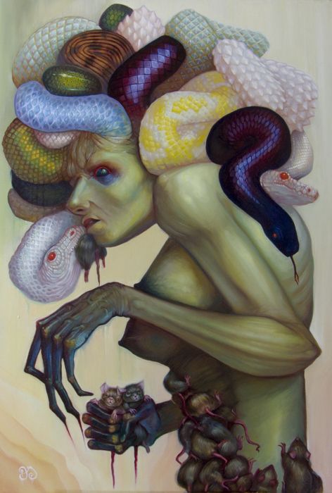 Jacqueline Gallagher » Blog Archive » Classic Medusa Painting Snake, Medusa Artwork, Medusa Art, Arte Peculiar, Bizarre Art, Creatures Of The Night, Creepy Art, Pop Surrealism, Mystical Creatures