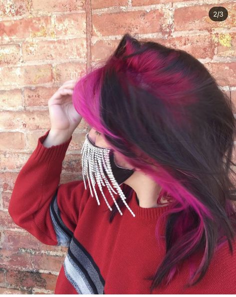 Purple Shadow Root Black Hair, Vivid Roots Black Hair, Colored Roots Dark Hair, Pink Shadow Root Black Hair, Neon Roots Black Hair, Colored Shadow Root Black Hair, Hot Pink Roots With Black Hair, Shadow Root Colored Hair, Colorful Shadow Root