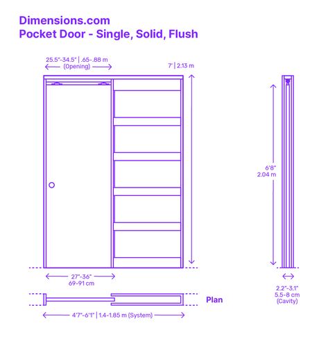 A solid flush pocket door is a type of door that features a solid core with a flush surface, creating a seamless and streamlined appearance. The door is usually made of solid wood or composite material, providing strength and durability. The pocket door design allows the door to slide smoothly into a pocket in the wall, creating an unobstructed opening and saving valuable floor space. Downloads online #pocketdoor #doors #construction #buildings Pocket Door Detail Drawing, Closet Pocket Door Ideas, Pocket Doors With Glass Panels, Pocket Door Design, Pocket Doors Diy, Diy Pocket Door, Single Pocket Door, Pocket Doors Bathroom, Glass Pocket Door