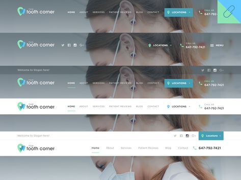 Tooth Corner Website Header Design Variation by Dhiren Adesara Website Header Design Ideas, Header Design Ideas, Website Navigation Design, Website Menu Design, Navigation Ui, Business Website Design Templates, Website Elements, Website Navigation, Medical Website Design