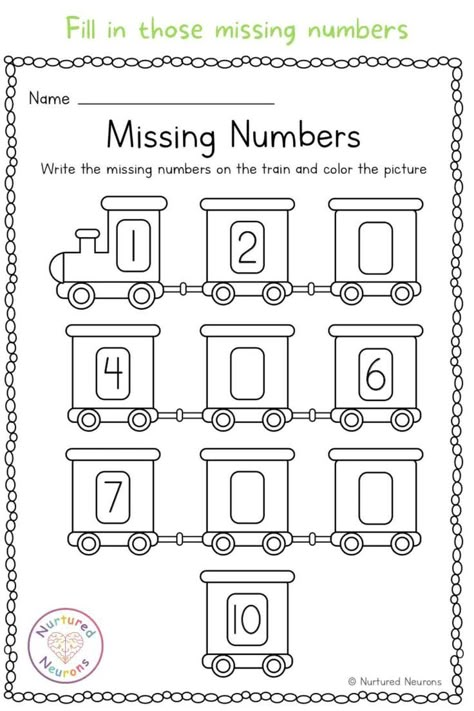 Train Missing Number Worksheet 1-10 (Kindergarten Math Printable) - Nurtured Neurons [Video] [Video] | Preschool math worksheets, Kindergarten math worksheets free, Kids math worksheets Numbers Activity For Kindergarten, Kindergarden Maths, Numbers 1-10, Fun Worksheets For Kindergarten, Pre Schooler Worksheet, Eyfs Transport, Fun Kindergarten Activities, Oppgaver For Barn, Number Worksheet