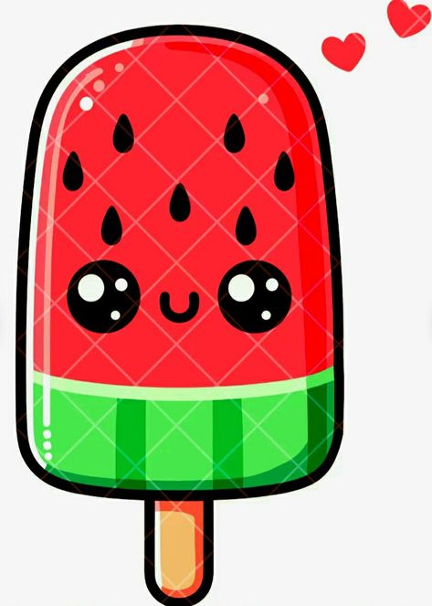 Cute Fruit Doodles, Watermelon Kawaii, Watermelon Drawing, Fruit Doodle, Watermelon Cartoon, Lion Drawing, Black Cat Art, Cute Cartoon Pictures